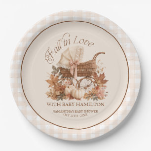 Fall In Love Gingham Baby Shower Paper Plates