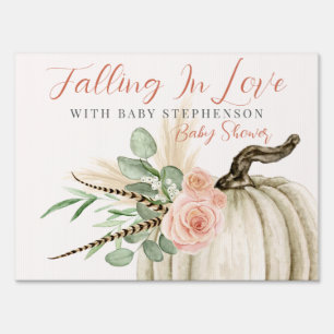 Fall In Love Girl Baby Shower Pumpkin Greenery Sign