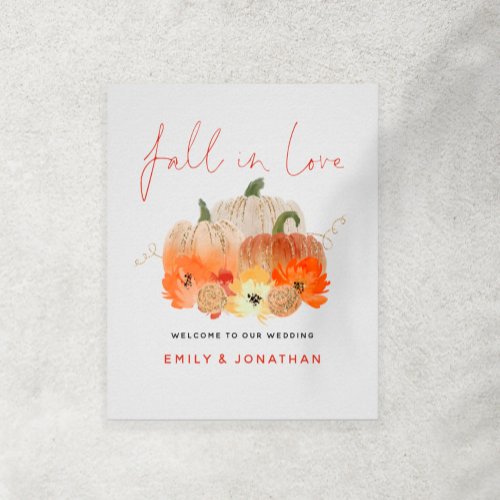 Fall In Love Glittery Pumpkins Welcome Wedding Poster