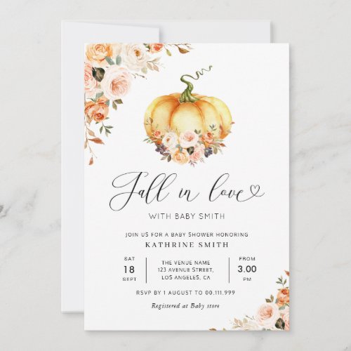 Fall in love gold blush floral baby shower  invitation
