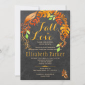 Fall in love gold leaves chalkboard bridal shower invitation (Front)