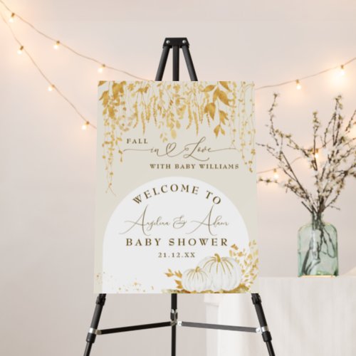 Fall in Love Gold Leaves Neutral Baby Shower Foam Board