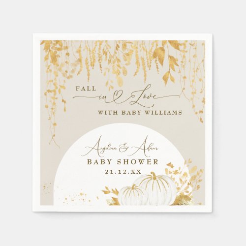Fall in Love Gold Leaves Neutral Baby Shower Napkins