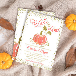 Fall in Love Gold Pumpkin Bridal Shower Invitation