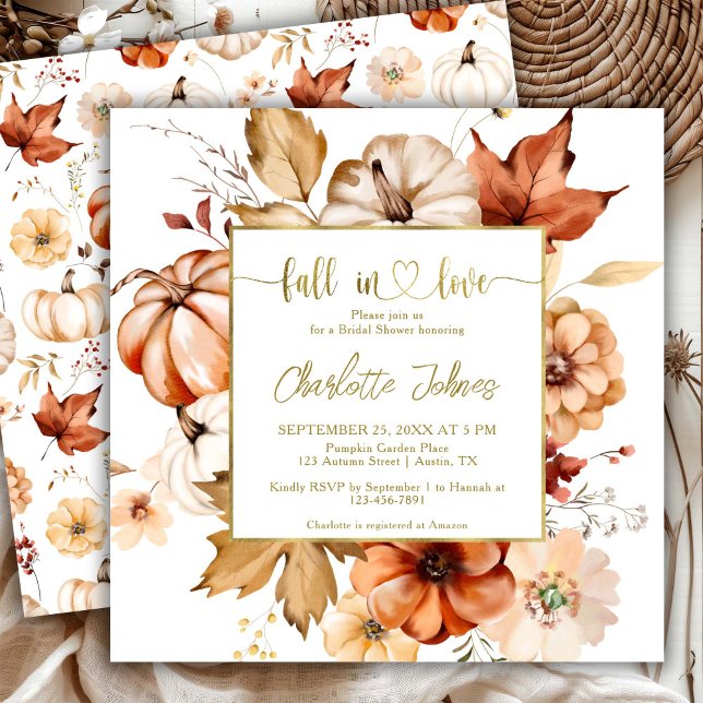Fall In Love Gold Terracotta Floral Bridal Shower Invitation (Creator Uploaded)