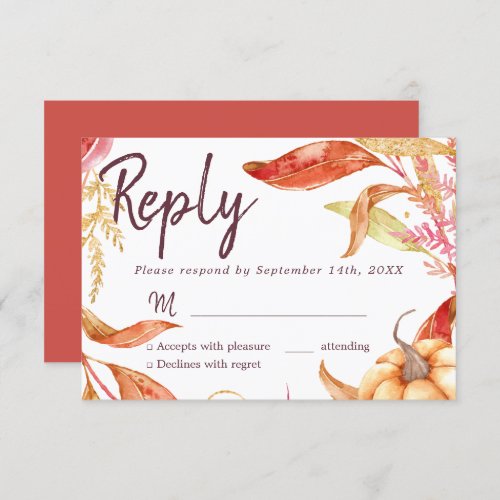 Fall in Love Golden Foliage Autumn Red RSVP Invitation