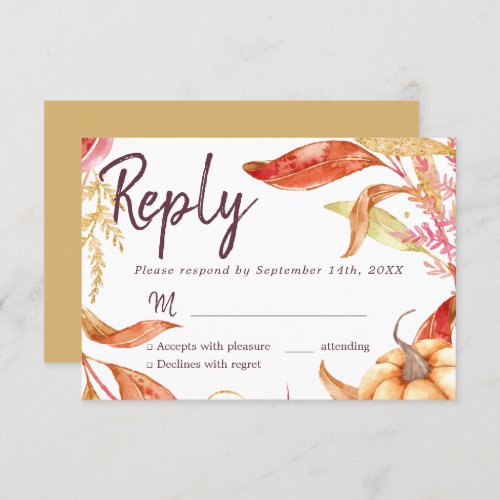 Fall in Love Golden Foliage Autumn Yellow RSVP Invitation