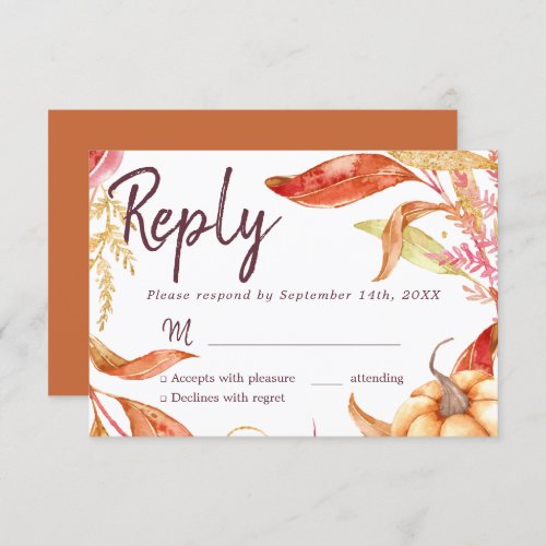 Fall in Love Golden Foliage Burnt Orange RSVP Invitation