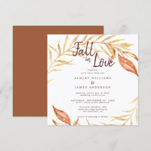 Fall in Love Golden Foliage TerraCotta Wedding Invitation