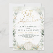 Fall in Love Greenery Gold Pumpkin Baby Shower Invitation (Front)
