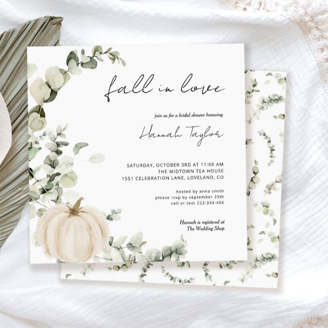 Fall In Love Greenery Pumpkin Autumn Bridal Shower Invitation (Creator Uploaded)