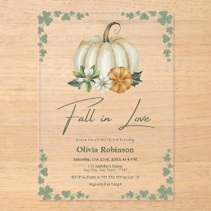 Fall in Love Greenery Pumpkin Bridal Shower  Acrylic Invitations