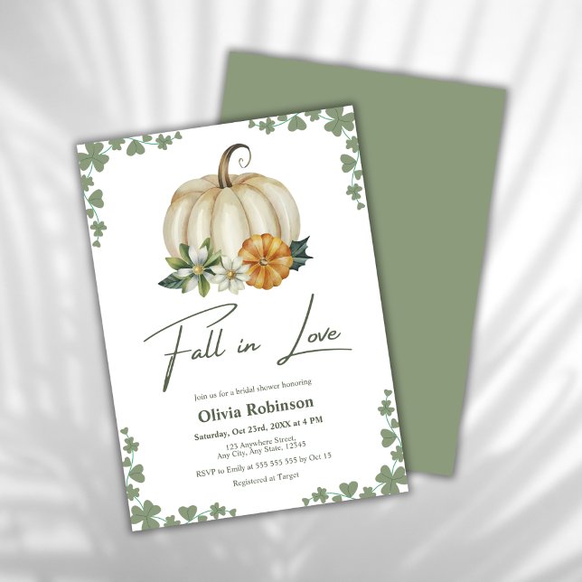 Fall in Love Greenery Pumpkin Bridal Shower  Invitation (Fall in Love Greenery Pumpkin Bridal Shower Invitation )