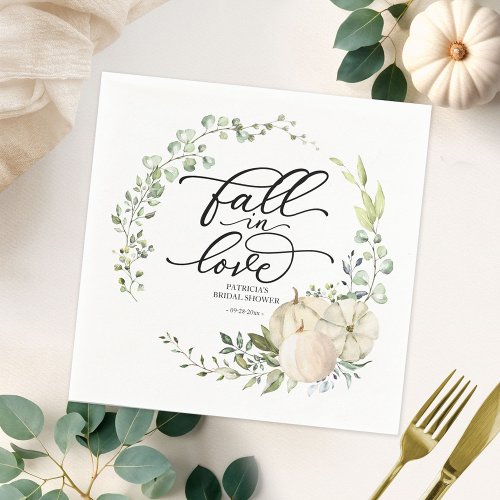 Fall In Love Greenery Pumpkin Bridal Shower Napkins