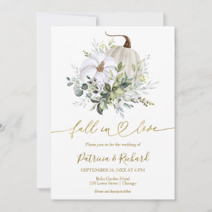 Fall In Love Greenery Pumpkin Fall Wedding Invitation