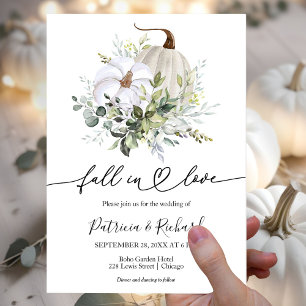 Fall In Love Greenery Pumpkin Fall Wedding Invitation