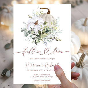 Fall In Love Greenery Pumpkin Fall Wedding Invitation