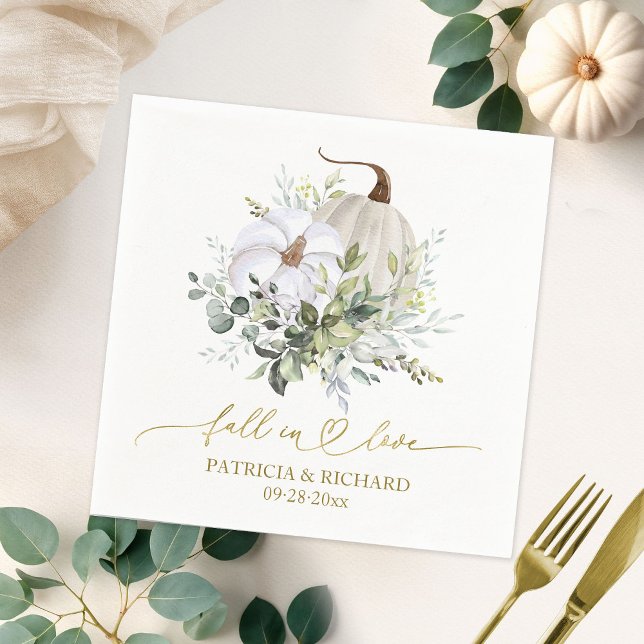 Fall In Love Greenery Pumpkin Napkins (Creator Uploaded)
