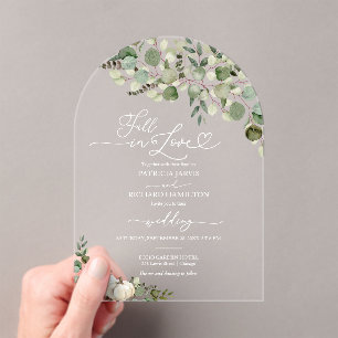 Fall in Love Greenery Pumpkin Wedding Acrylic Invitations