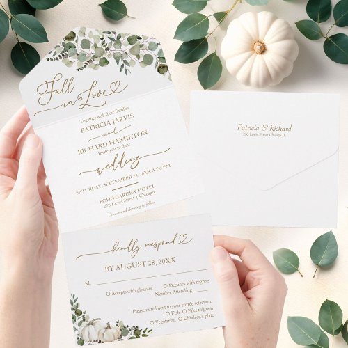 Fall in Love Greenery Pumpkin Wedding All In One Invitation