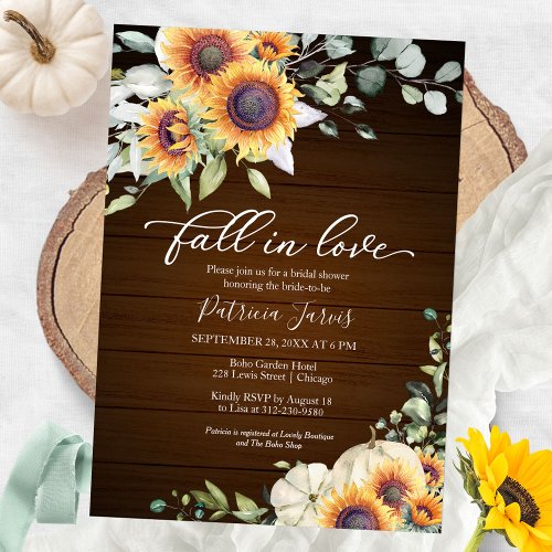 Fall In Love Greenery Sunflowers Bridal Shower Invitation