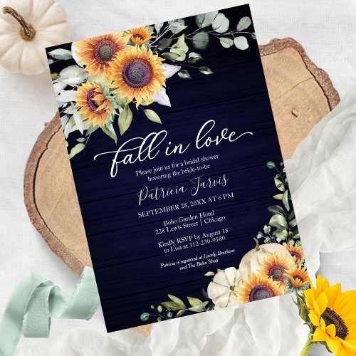 Fall In Love Greenery Sunflowers Bridal Shower Invitation