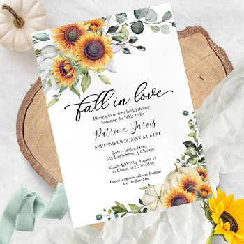 Fall In Love Greenery Sunflowers Bridal Shower Invitation by StampsbyMargherita at Zazzle