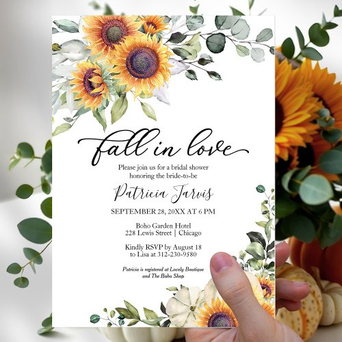 Fall In Love Greenery Sunflowers Bridal Shower Invitation