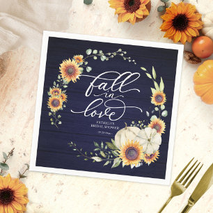 Fall In Love Greenery Sunflowers Bridal Shower Napkins