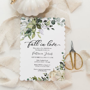 Fall in Love Greenery White Pumpkin Bridal Shower Invitation