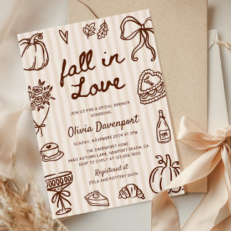 Fall in Love Hand Drawn Doodle Cozy Bridal Shower Invitation