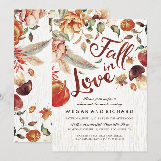Fall in Love Harvest Pumpkin Rehearsal Dinner Invitation (Front/Back)