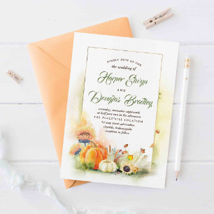 Fall in Love Harvest Sunflowers Pumpkins Wedding Invitation