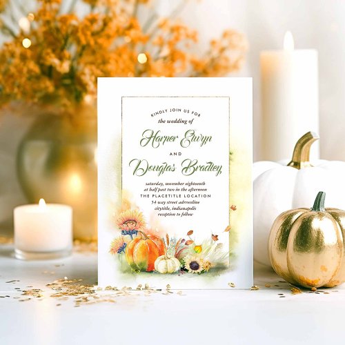 Fall in Love  Harvest Sunflowers Pumpkins Wedding Invitation