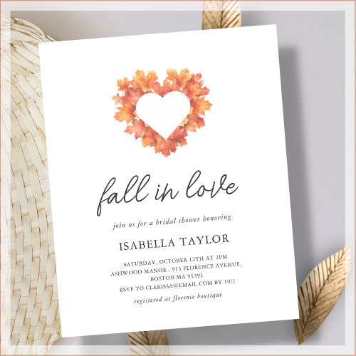 Fall in Love  Heart Bridal Shower Invitation