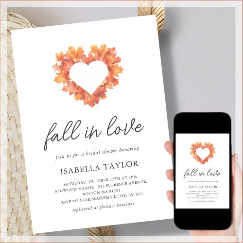 Fall in Love  Heart Bridal Shower Invitation