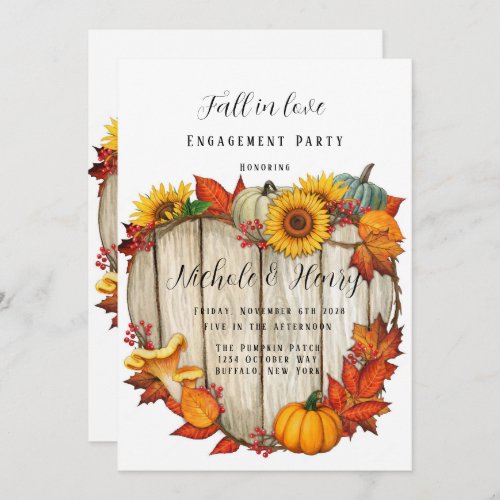 Fall In Love Heart Shape Wood Pumpkin Engagement Invitation