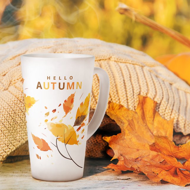Fall In Love Hello Autumn Orange Leaves Latte Mug  (Creator Uploaded)