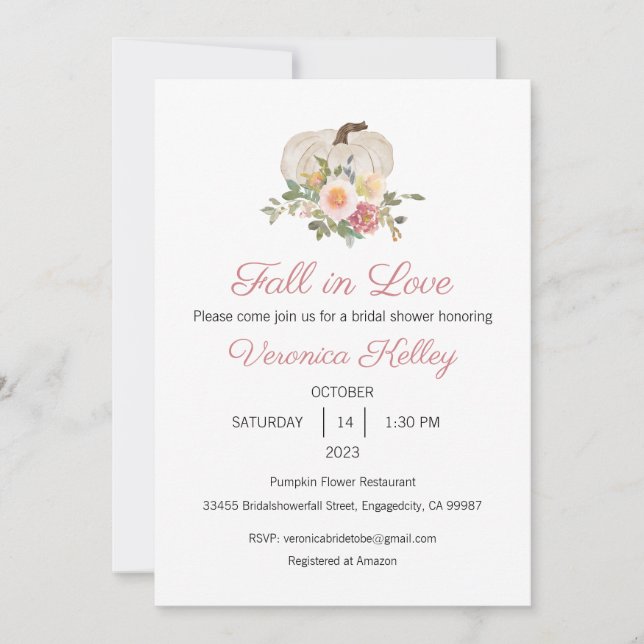 Fall in Love Invitation, Bridal Shower, Wedding Invitation (Front)
