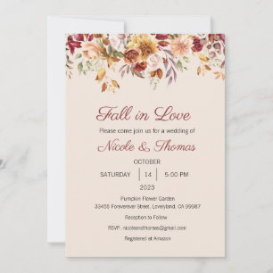 Fall in Love Invitation, Bridal Shower, Wedding  Invitation