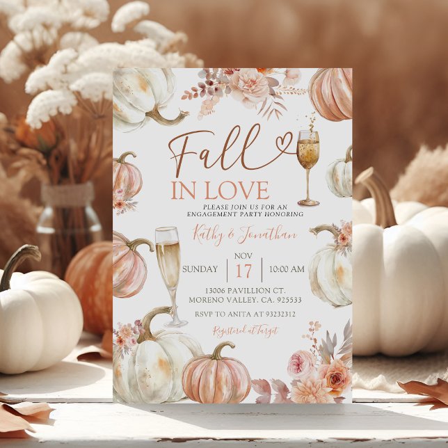 Fall In Love Ivory Beige Pumpkin Engagement Party Invitation (Creator Uploaded)