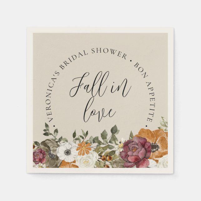Fall in Love Ivory Bridal Shower Paper Napkins (Front)