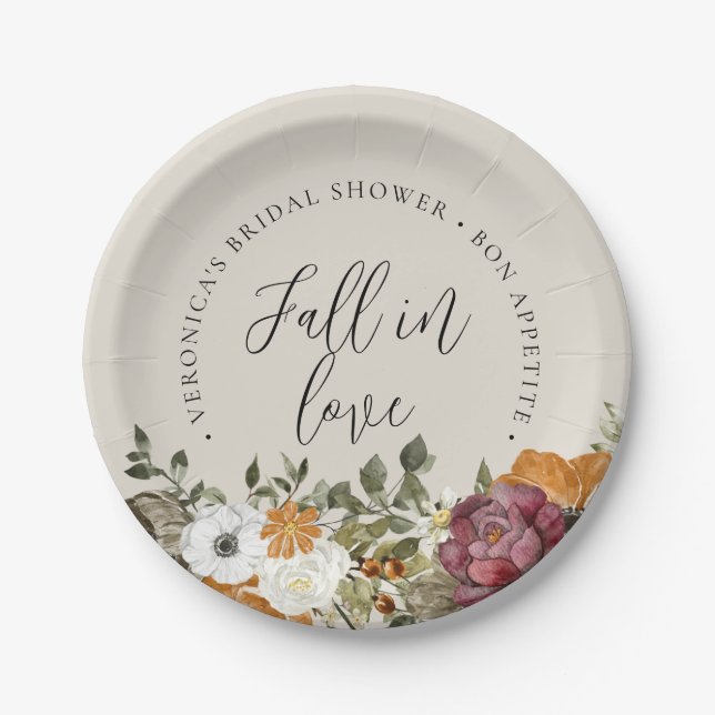 Fall in Love Ivory Bridal Shower Paper Paper Plates (Front)
