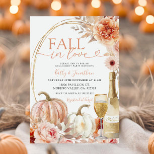 Fall In Love Ivory Floral Pumpkin Engagement Party Invitation