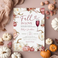 Fall In Love Ivory Pumpkin Floral Engagement Party Invitation