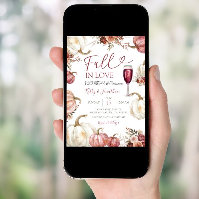 Fall In Love Ivory Pumpkin Floral Engagement Party Invitation (Front Digital)