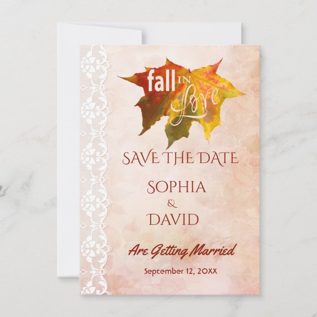 Fall in Love Lace Old Paper Wedding SAVE THE DATE (Front)