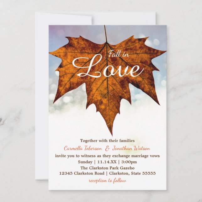 Fall in Love Leaf Photo - Wedding Invitation (Front)