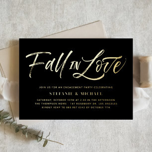Fall In Love Lettering Black Engagement Party Foil Invitation
