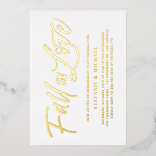Fall In Love Lettering Gold Engagement Party Foil Invitation